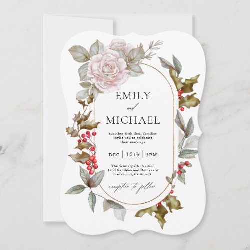 Romantic Winter Floral and Evergreens Wedding Invitation