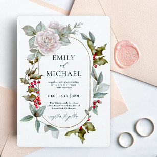 Romantic Winter Floral and Evergreens Wedding Invitation