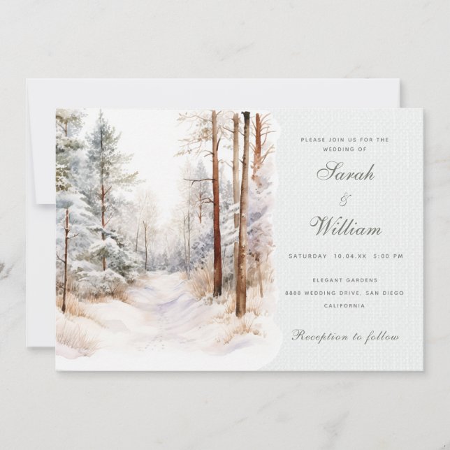 Romantic winter forest Wedding Invitation (Front)