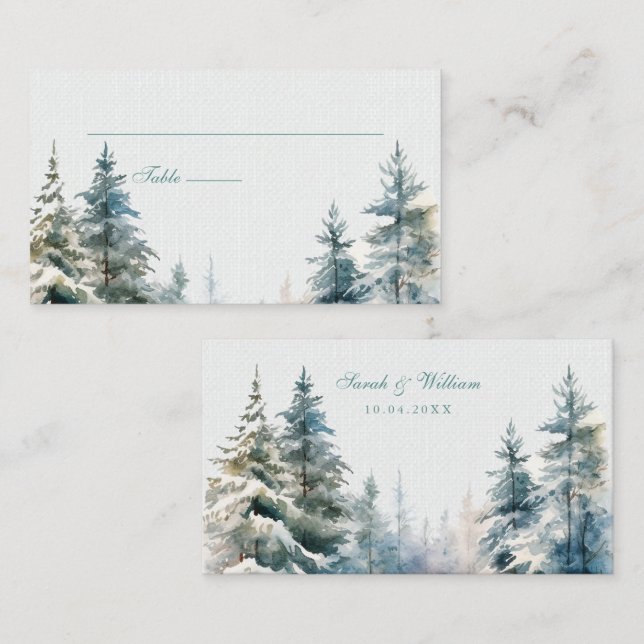 Romantic winter forest Wedding Place Card (Front/Back)