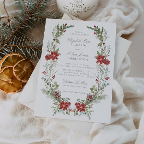 Romantic Winter Greenery Frame Wedding Invitation