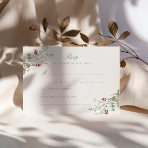 Romantic Winter Greenery Wedding RSVP Card