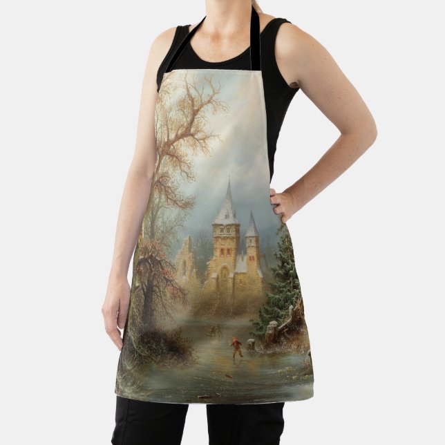 Romantic Winter Landscape with Ice Skaters Apron (Insitu)