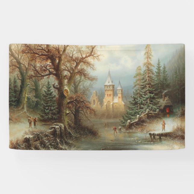 Romantic Winter Landscape with Ice Skaters Banner (Horizontal)
