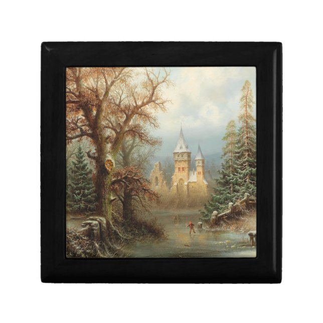 Romantic Winter Landscape with Ice Skaters Gift Box (Front)