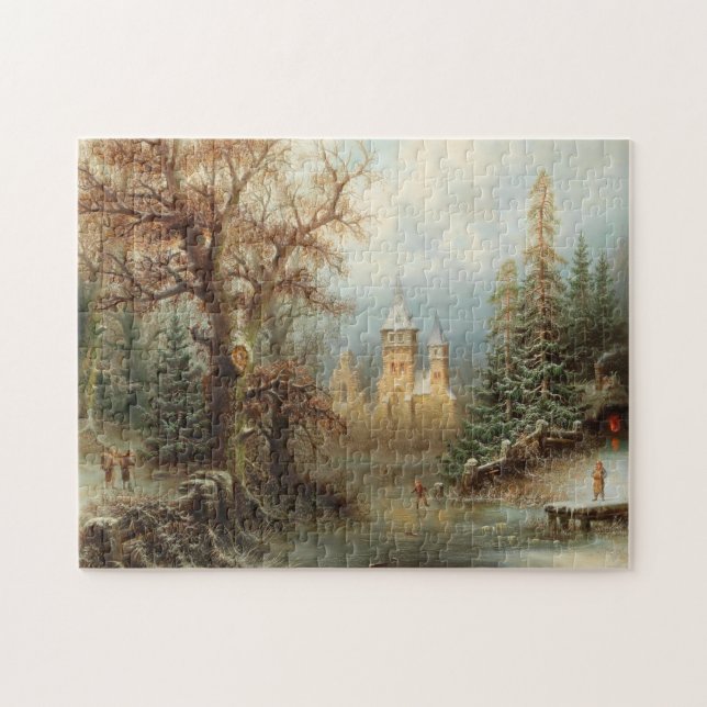 Romantic Winter Landscape with Ice Skaters Jigsaw Puzzle (Horizontal)