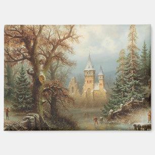 Romantic Winter Landscape with Ice Skaters Magnet