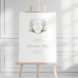 Romantic Winter Monogram Crest Wedding Welcome Foam Board