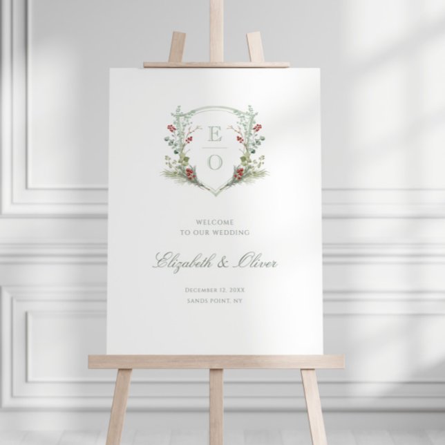 Romantic Winter Monogram Crest Wedding Welcome Foam Board (Creator Uploaded)