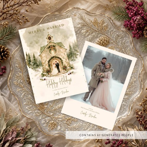 Romantic Winter Snowy Newlyweds Christmas TLW26 Holiday Card