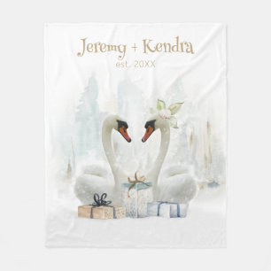 Romantic Winter Swans Personalized Fleece Blanket