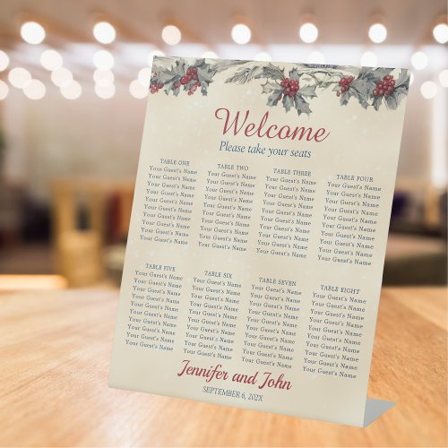 Romantic Winter Wedding Guests Seating Chart Pedestal Sign