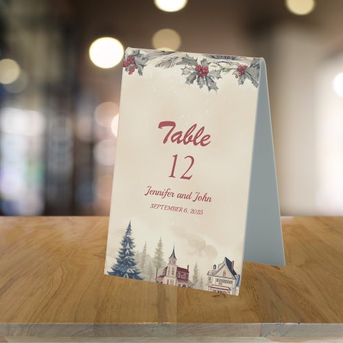 Romantic Winter Wedding Table Number Table Tent Sign