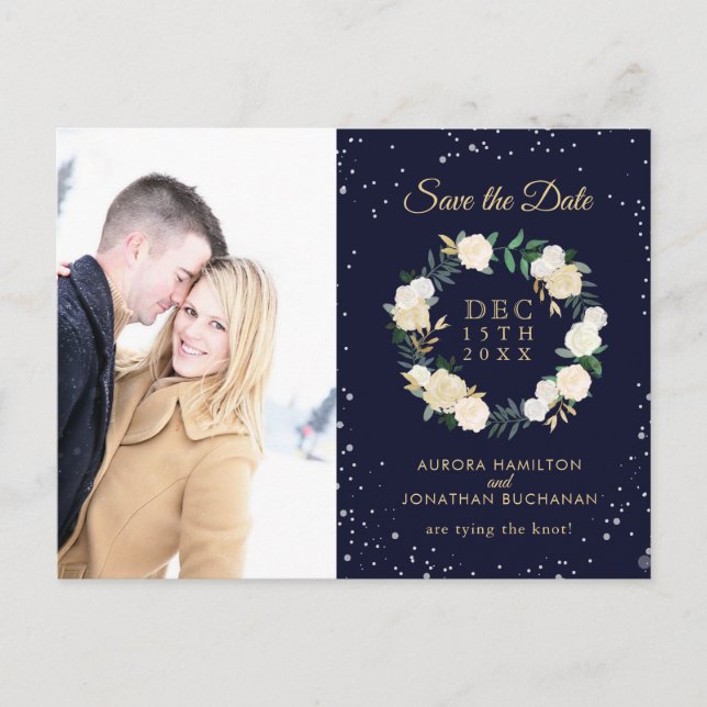 Romantic Winter Wonderland Save the Date Announcement Postcard (Front)