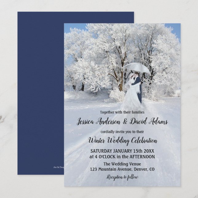 Romantic Winter Wonderland Wedding Invitation (Front/Back)