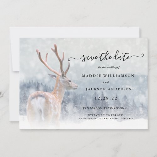 Romantic Winter Woodland Forest Save the Date 
