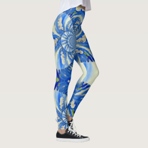 Romantic wispy blue skies and white orchids leggings