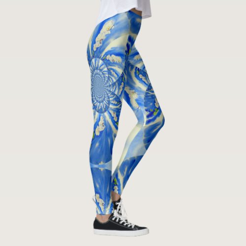 Romantic wispy blue skies and white orchids leggings