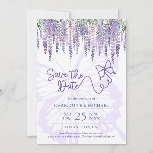 Romantic Wisteria  Butterfly Garden Wedding Save The Date