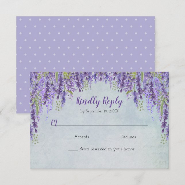Romantic Wisteria Garden Wedding RSVP Card (Front/Back)