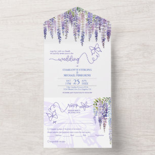 Romantic Wisteria Garden Wedding with Menu Choice All In One Invitation