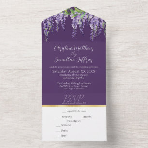 Romantic Wisteria on Dark Purple All In One Invitation