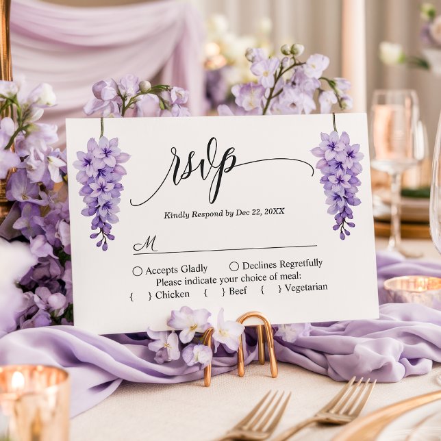 Romantic Wisteria Script Floral Wedding RSVP Card (Creator Uploaded)