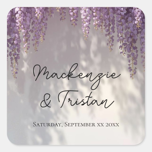 Romantic Wisteria Wedding Square Sticker (Front)