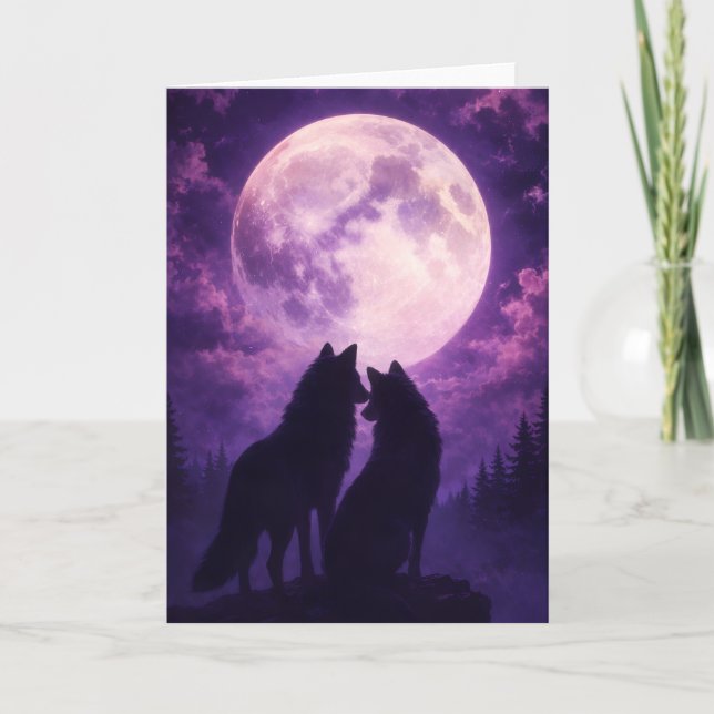Romantic Wolf Moon Greeting Card (Front)