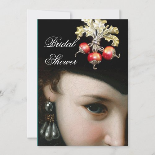 ROMANTIC WOMANANTIQUE JEWELSPEARLS BRIDAL SHOWER INVITATION