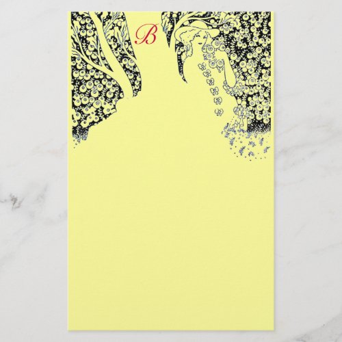 ROMANTIC WOMANROSESNATURE Black Yellow Monogram Stationery