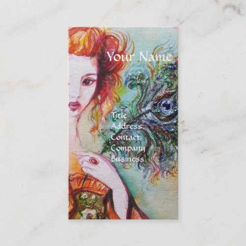 ROMANTIC WOMAN SPARKLING PEACOCK FEATHER Pearl Business Card