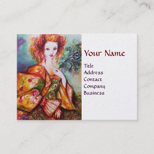 ROMANTIC WOMAN SPARKLING PEACOCK FEATHER Pearl Business Card