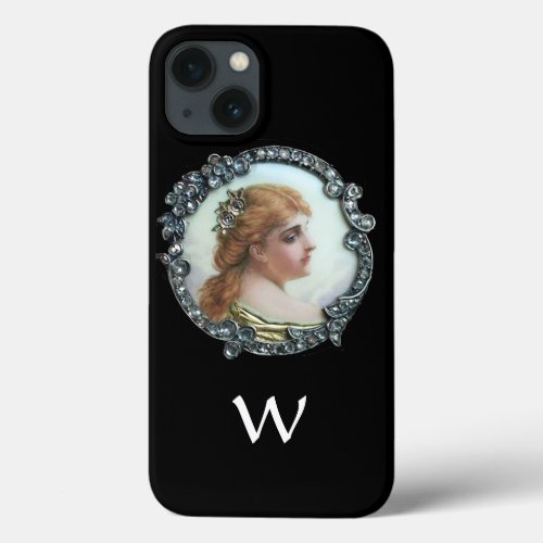 ROMANTIC WOMAN WITH DIAMOND FLOWERS VINTAGE ENAMEL iPhone 13 CASE