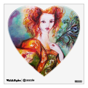 ROMANTIC WOMAN WITH PEACOCK FEATHER Heart Wall Sticker