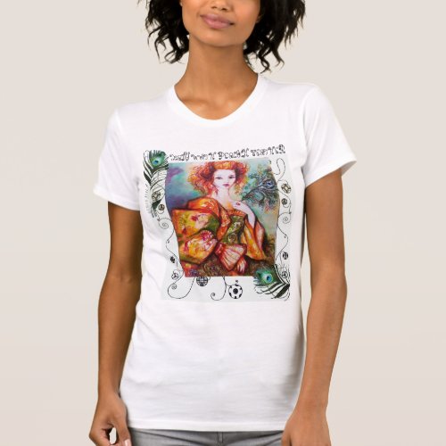 ROMANTIC WOMAN WITH PEACOCK FEATHERS T_Shirt