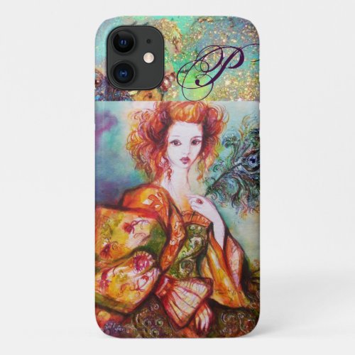 ROMANTIC WOMAN WITH SPARKLING PEACOCK FEATHER iPhone 11 CASE