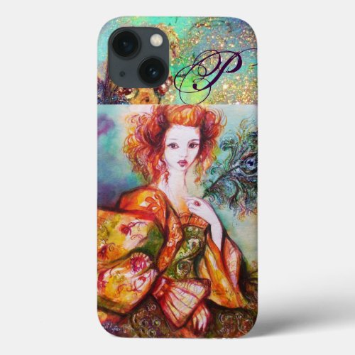 ROMANTIC WOMAN WITH SPARKLING PEACOCK FEATHER iPhone 13 CASE