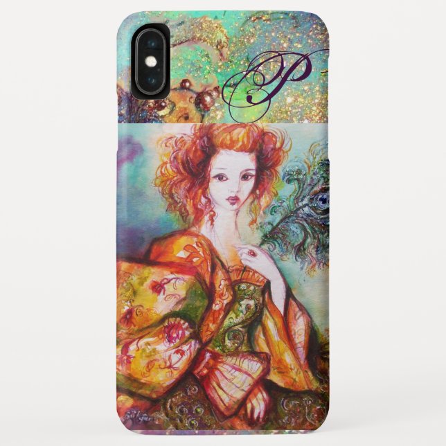 ROMANTIC WOMAN WITH SPARKLING PEACOCK FEATHER Case-Mate iPhone CASE (Back)