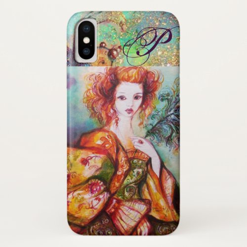 ROMANTIC WOMAN WITH SPARKLING PEACOCK FEATHER iPhone X CASE