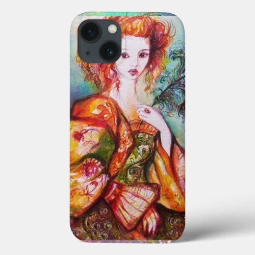 ROMANTIC WOMAN WITH SPARKLING PEACOCK FEATHER iPhone 13 CASE