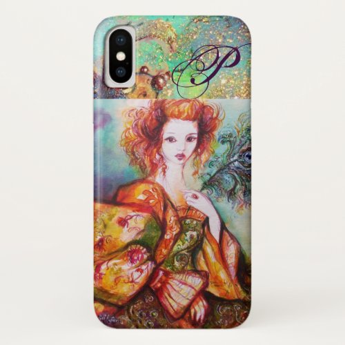 ROMANTIC WOMAN WITH SPARKLING PEACOCK FEATHER iPhone XS CASE