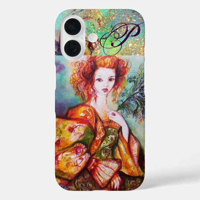 ROMANTIC WOMAN WITH SPARKLING PEACOCK FEATHER Case-Mate iPhone CASE (Back)
