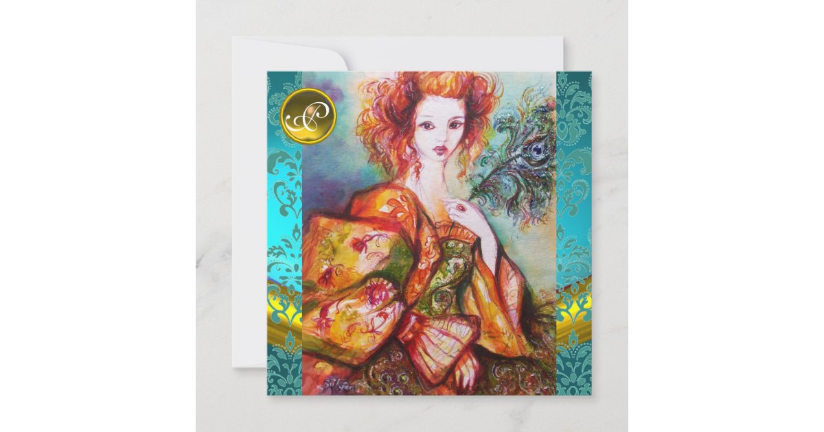 ROMANTIC WOMAN WITH SPARKLING PEACOCK FEATHER INVITATION | Zazzle