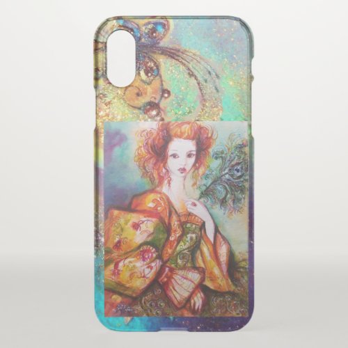 ROMANTIC WOMAN WITH SPARKLING PEACOCK FEATHER iPhone XS CASE