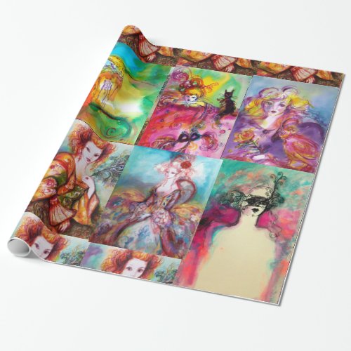 ROMANTIC WOMEN AND MASQUERADE FACES WRAPPING PAPER