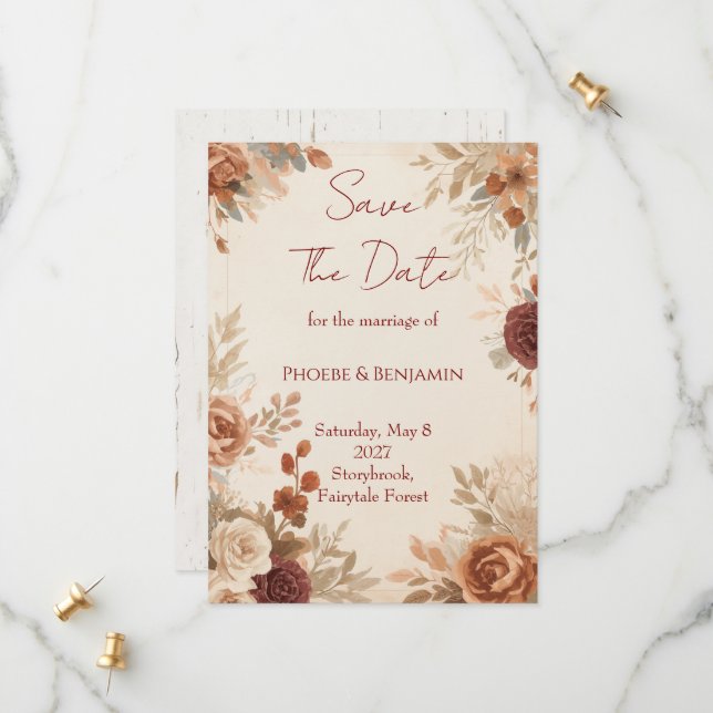 Romantic Woodland Floral Wedding Save The Date (Front/Back In Situ)