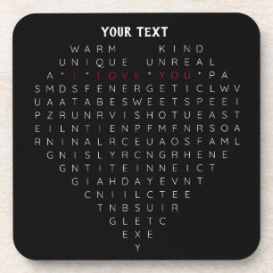 Romantic Word Search Heart – I Love You Puzzle Art Beverage Coaster