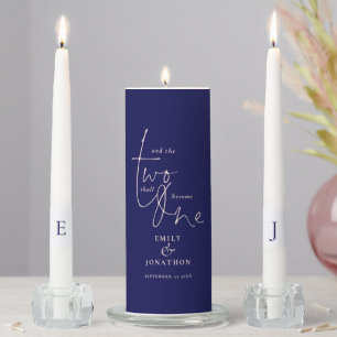 Romantic Words Blush Navy Initials Wedding Unity Candle Set