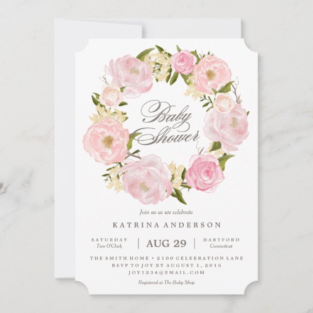 Romantic Wreath Baby Shower Invitation (Front)